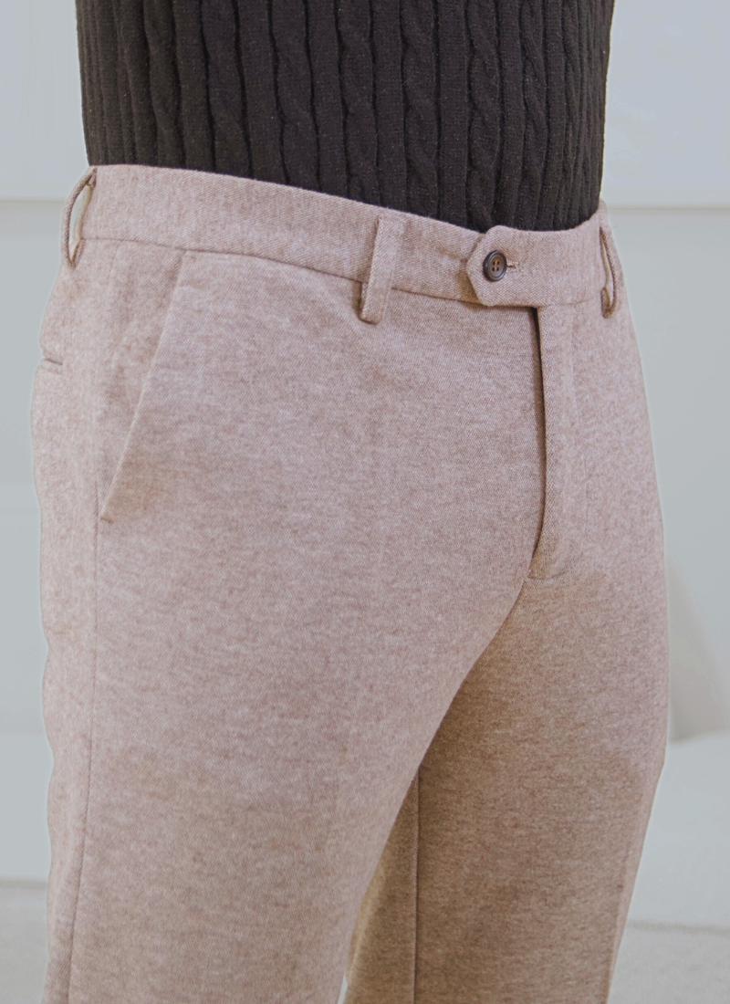 Thickened Melange Wool-Mix Trousers - Stone - Alden & Ash