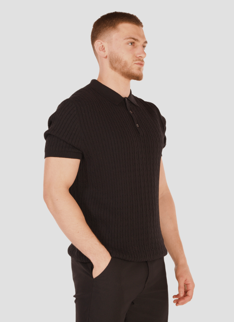 Fine Cable Knit Polo Shirt - Alden & Ash