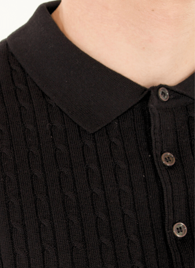 Fine Cable Knit Polo Shirt - Alden & Ash