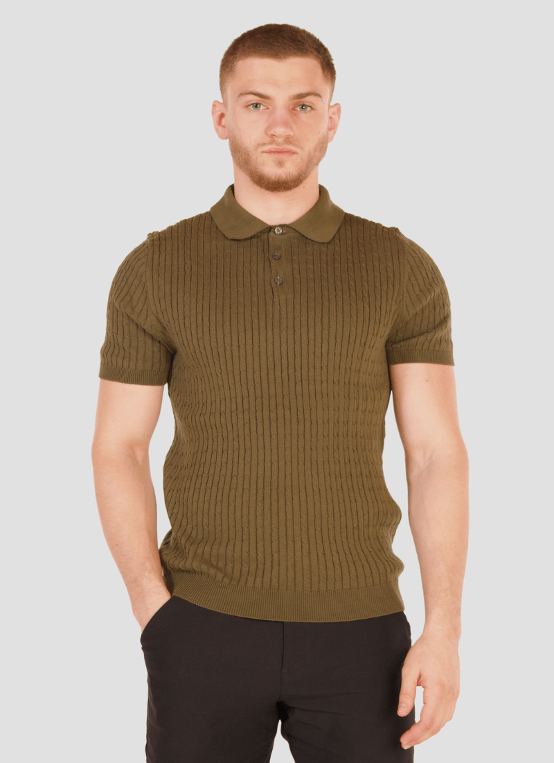 Fine Cable Knit Polo Shirt