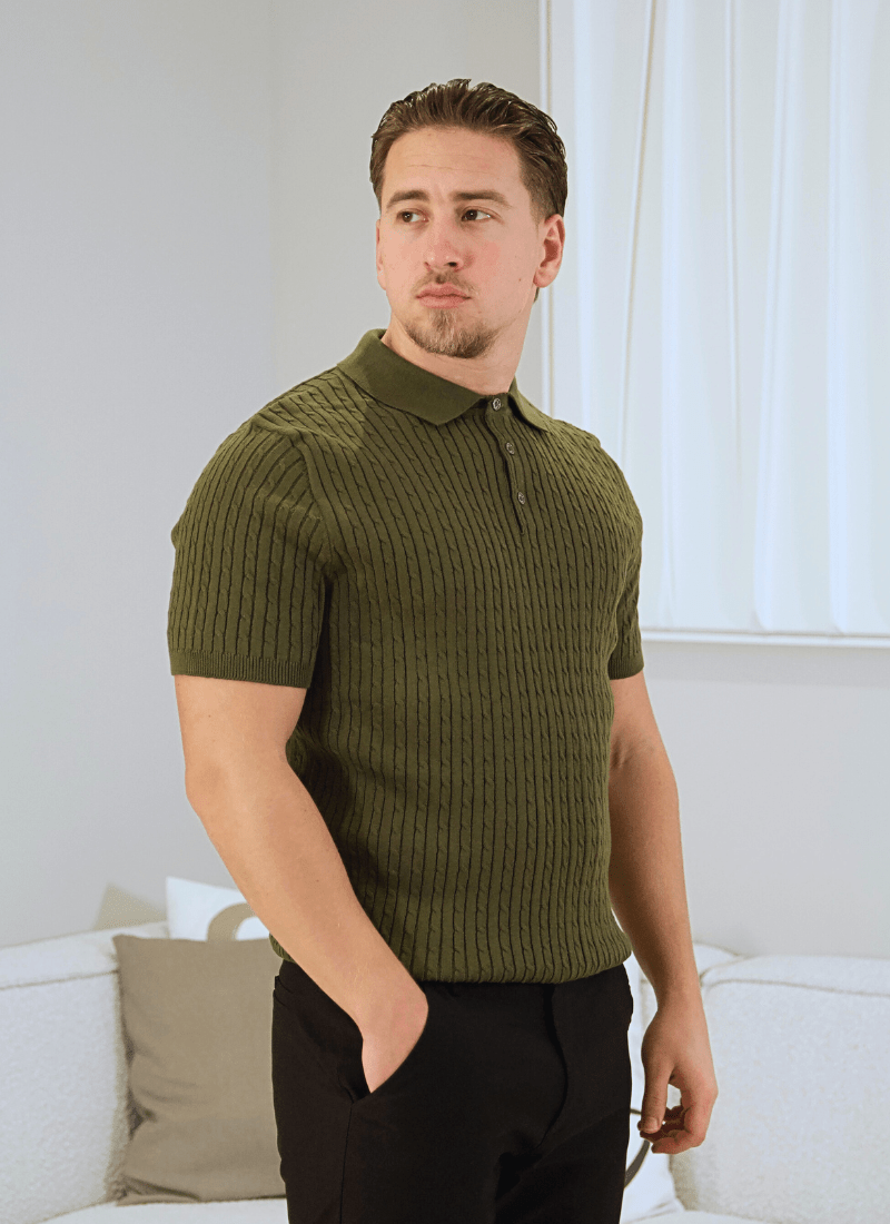 Fine Cable Knit Polo Shirt - Alden & Ash