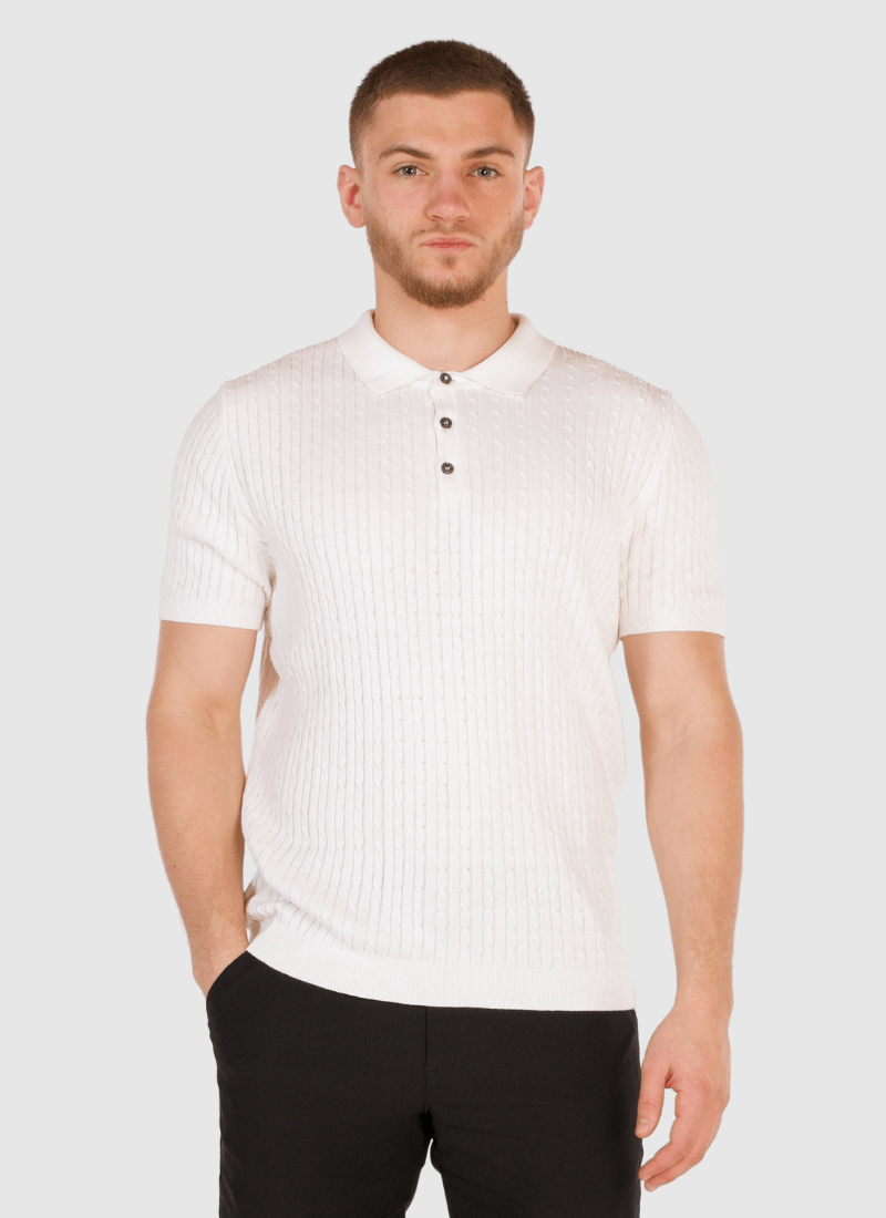 Fine Cable Knit Polo Shirt - Alden & Ash