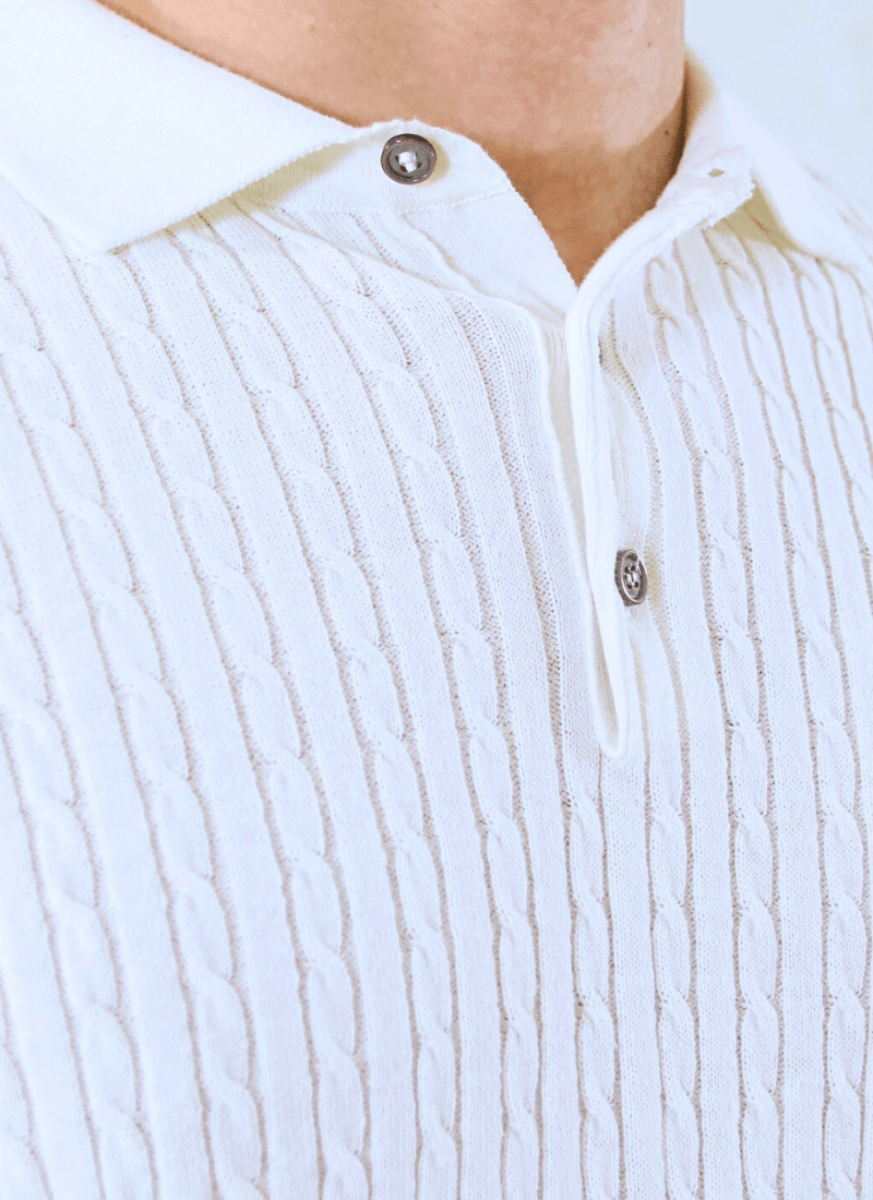 Fine Cable Knit Polo Shirt - Alden & Ash