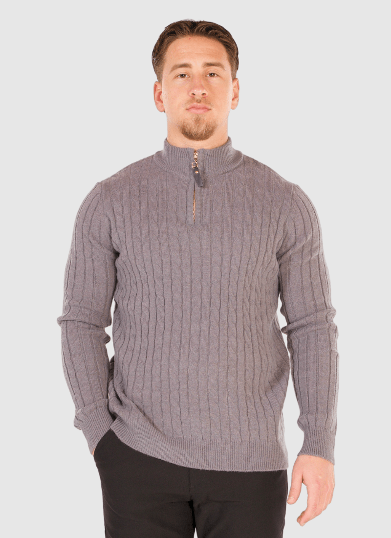 Quarter-Zip Cable Knit Sweater - Alden & Ash