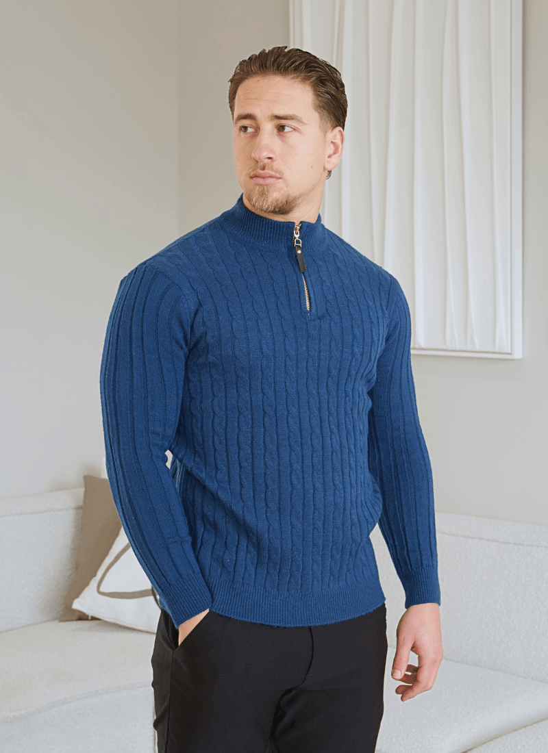 Quarter-Zip Cable Knit Sweater - Alden & Ash