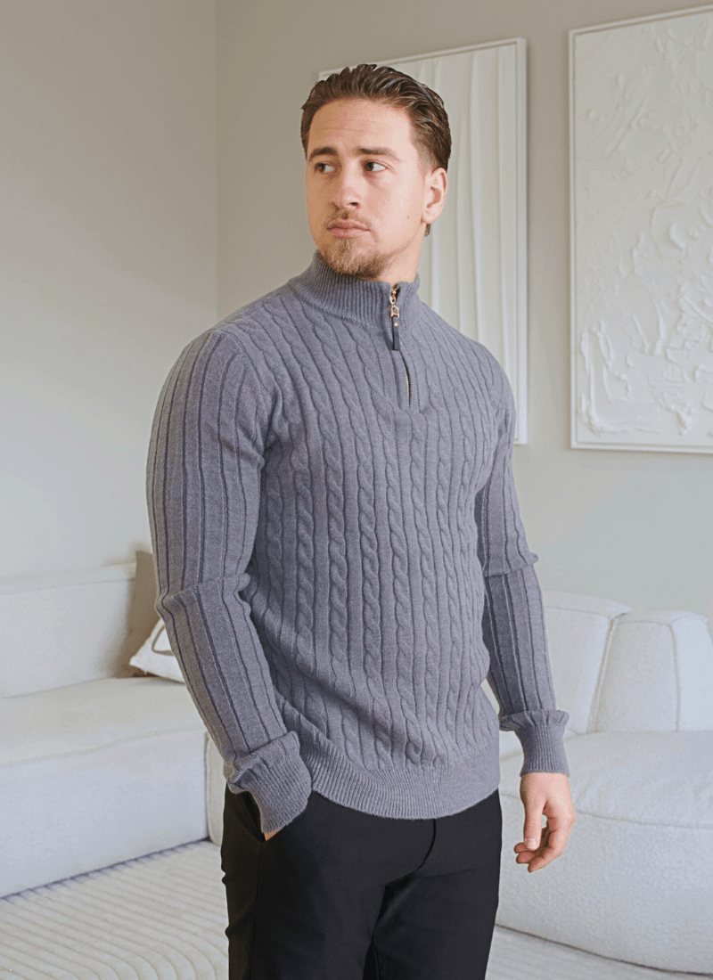 Quarter-Zip Cable Knit Sweater - Alden & Ash